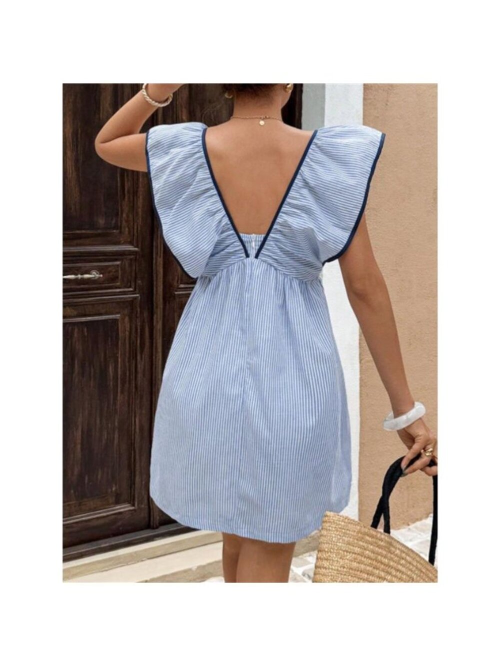 Striped Ruffle Sleeve Mini Dress - Picture 6 of 13